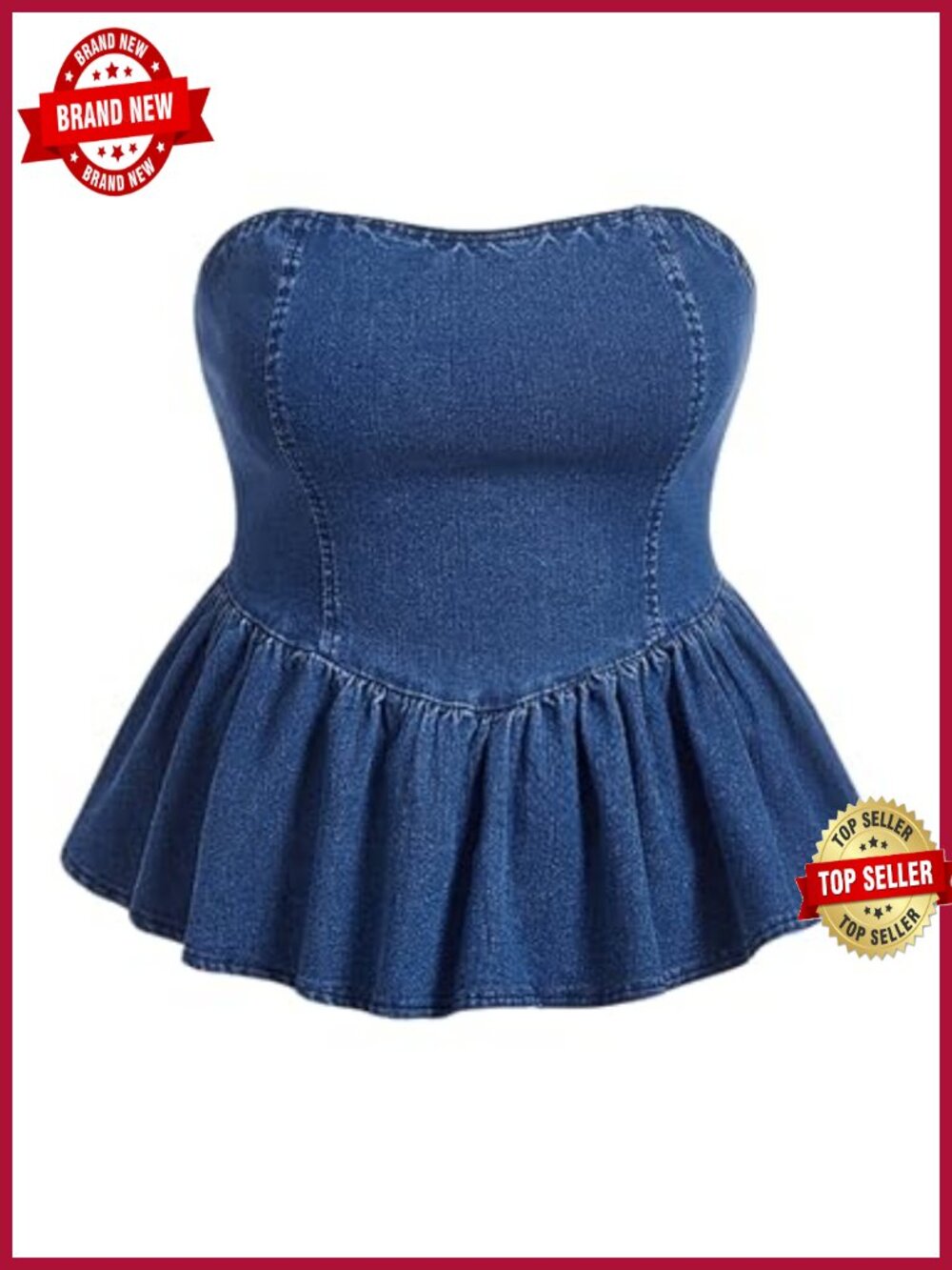 Plus Size Strapless Denim Ruffle Top Camisole Peplum Tube Top Y2K
